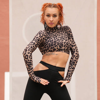 Bianca – Long - Sleeve Leopard Crop Top - iLoveDanceShoes