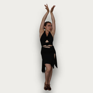 Margarita Black Flower Dance Practice Top with Stretchy Fabric, Triangle Cut Front and Secure Fit for Dance Training or Casual Wear