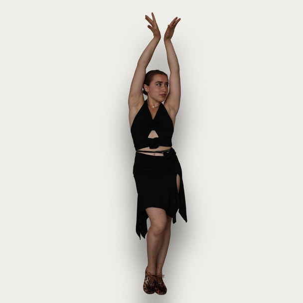 Margarita Black Flower Dance Practice Top with Stretchy Fabric, Triangle Cut Front and Secure Fit for Dance Training or Casual Wear