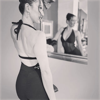 Black Mesh Dance Jumpsuit with Open Back, Adjustable Tie, Pockets and Breathable Stretch Fabric for Dance Training and Social