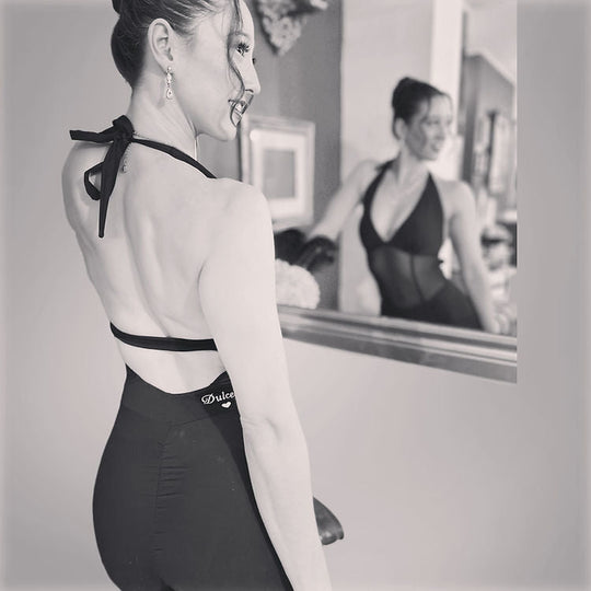 Black Mesh Dance Jumpsuit with Open Back, Adjustable Tie, Pockets and Breathable Stretch Fabric for Dance Training and Social
