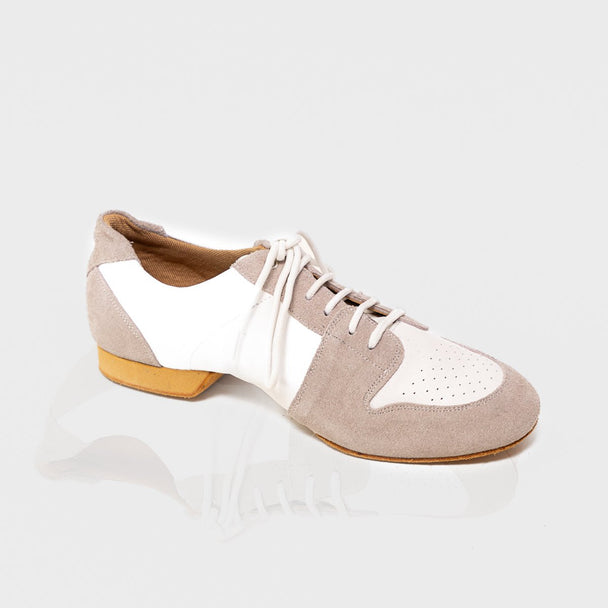 Glider Women's Practice Dance Shoes in White and Gray Leather with Cushioned Sole, Breathable Design and Support for All Styles
