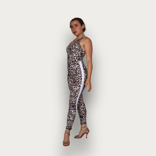 Leopard Print Dance Jumpsuit with Stretchy, Breathable and Moisture-Wicking Fabric for Dance Training and Social Dancing