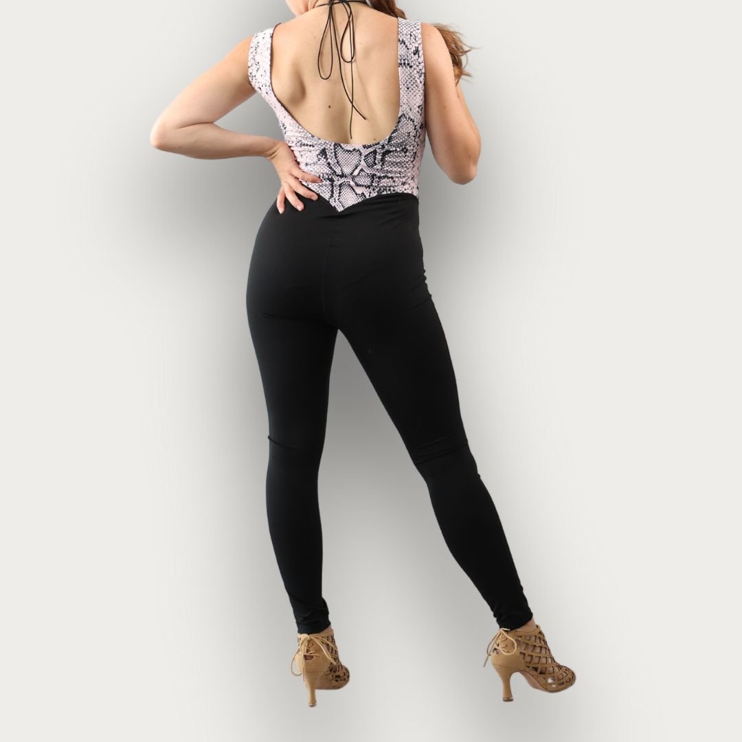 Snake Skin Lace Front Dance Jumpsuit with Adjustable Lacing, Soft Flexible Material and Flattering Fit for Training and Social