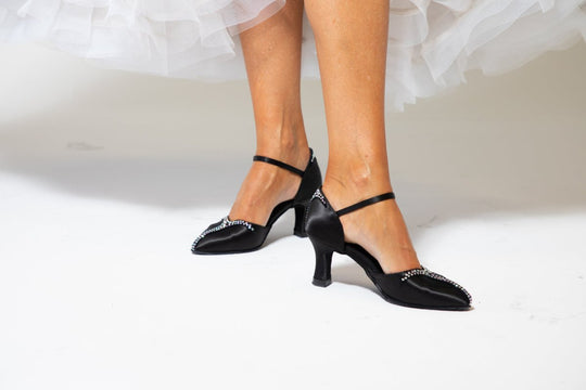 Mirada Women's Dance Shoes in Satin with Crystal Accents, Pointed Toe and Strap Closure for Tango, Ballroom and Latin Dance