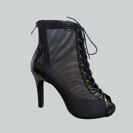 Valencia Women's Dance Boots with Mesh, Crocodile-Embossed Back, Lace-Up Front and Stiletto Heel for Salsa, Tango and Latin