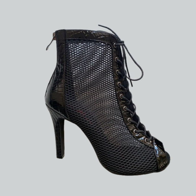 Valencia Women's Dance Boots with Mesh, Crocodile-Embossed Back, Lace-Up Front and Stiletto Heel for Salsa, Tango and Latin
