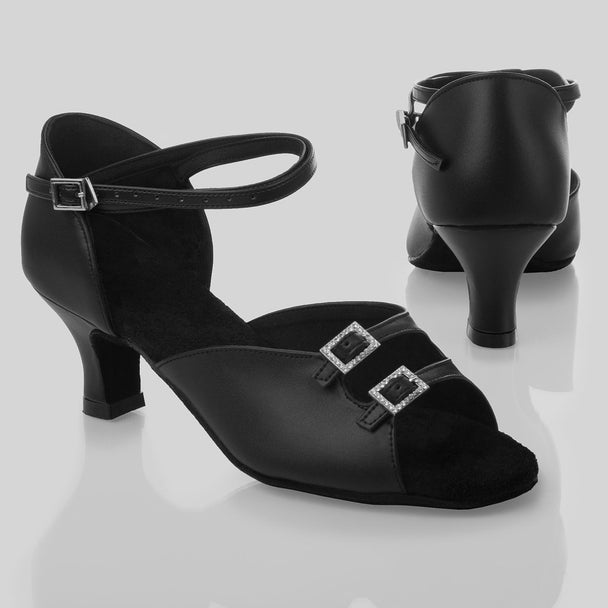 Durante Side Button Women's Dance Shoes in Soft Silk with Diamond Buckles, Extra Cushion for Salsa and Tango