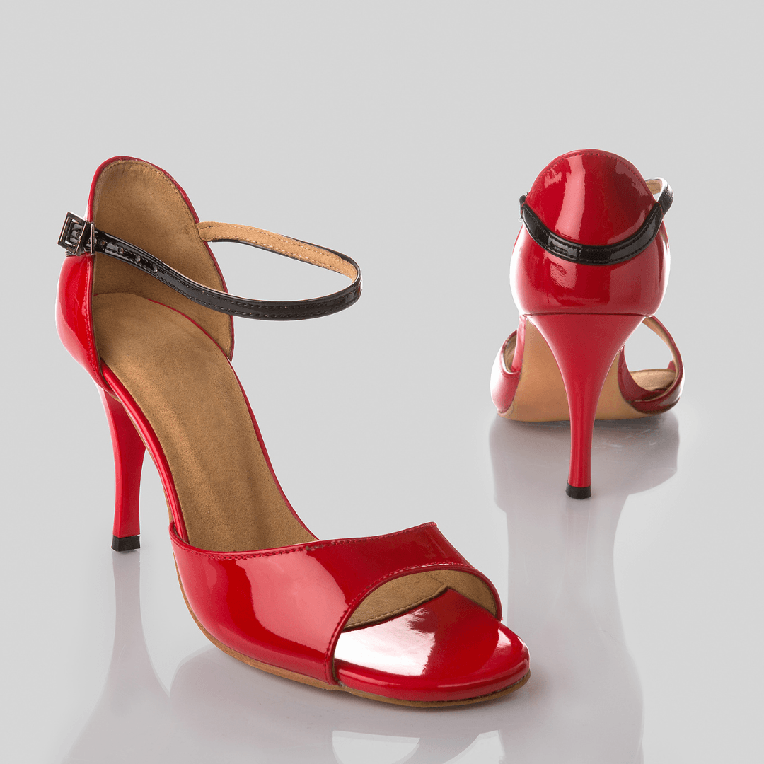 Blossom Women's Latin Dance Shoes in Black or Red, T-Strap, Patent Leather, Ideal for Salsa, Bachata and Tango