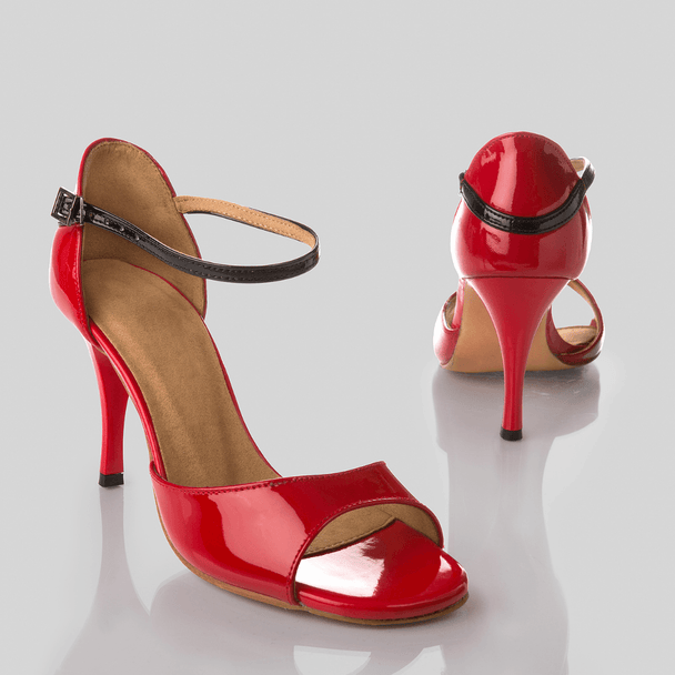 Blossom Women's Latin Dance Shoes in Black or Red, T-Strap, Patent Leather, Ideal for Salsa, Bachata and Tango