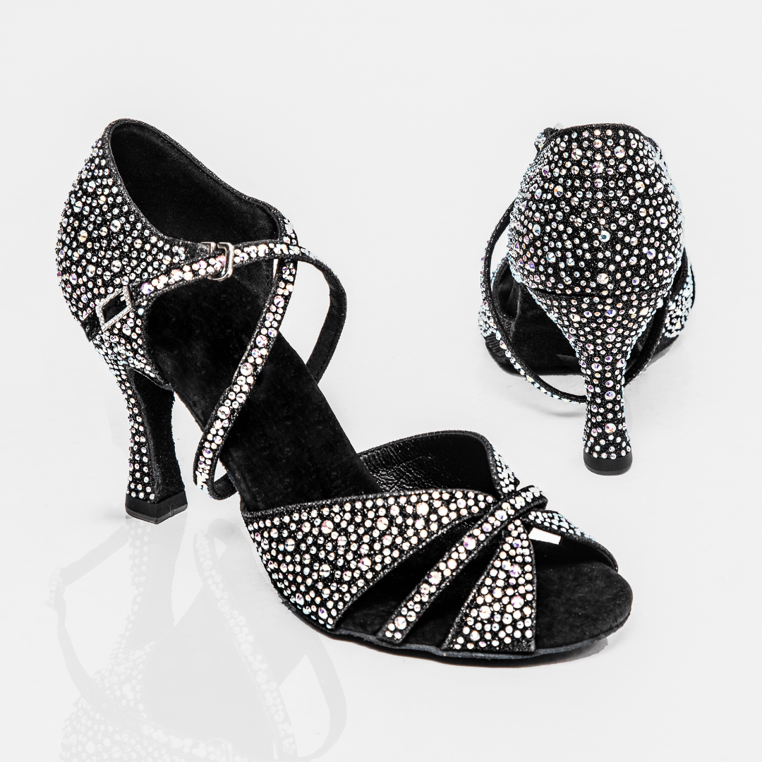 Brilliant Women's Latin Dance Shoes in Silver Satin with Crystal Detail and Cushioning for Salsa, Bachata, Tango and More