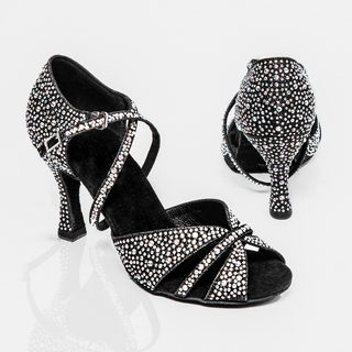 Brilliant Women's Latin Dance Shoes in Silver Satin with Crystal Detail and Cushioning for Salsa, Bachata, Tango and More