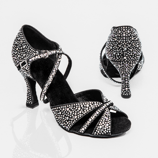 Brilliant Women's Latin Dance Shoes in Silver Satin with Crystal Detail and Cushioning for Salsa, Bachata, Tango and More