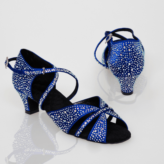 Brilliant Women's Latin Dance Shoes in Silver Satin with Crystal Detail and Cushioning for Salsa, Bachata, Tango and More