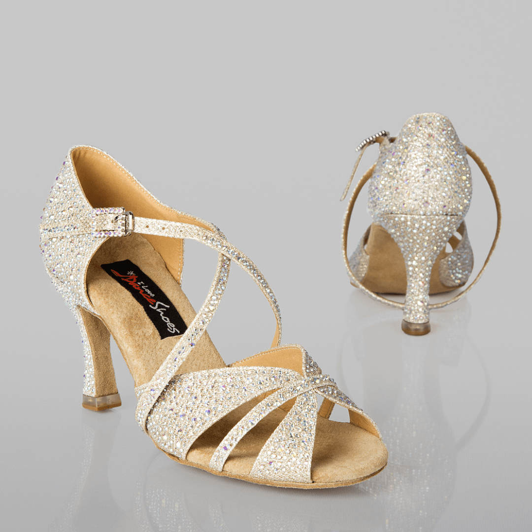 Brilliant Women's Latin Dance Shoes in Silver Satin with Crystal Detail and Cushioning for Salsa, Bachata, Tango and More