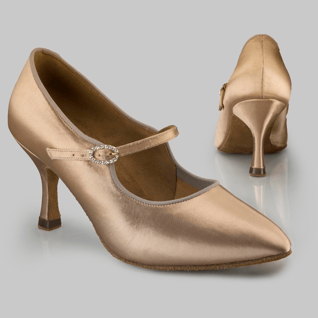 Cadena Women's Ballroom Dance Shoes-Mary Jane Style with Buckle, Satin or Leather, Foam Lining, Great for All Dance Levels