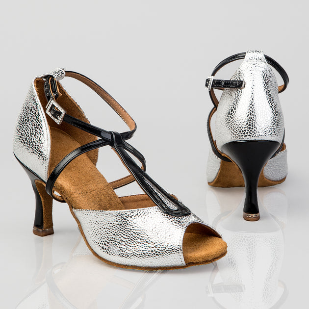 Calla Women's Dance Shoes with Snake Skin Pattern, T-Strap, and Open Toe – Ideal for Tango, Salsa, and Other Latin Dances