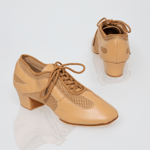 Champagne Women's Practice Dance Shoes-Soft Leather and Mesh, Cuban Heel, Breathable, Ideal for Salsa, Latin, and Ballroom