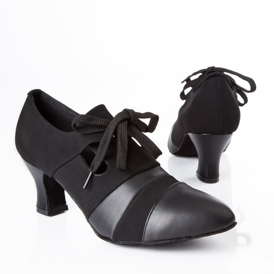 Elegante Women's Practice and Training Dance Shoes in Leather and Nubuck with Lace-Up Closure for Salsa, Tango and Ballroom