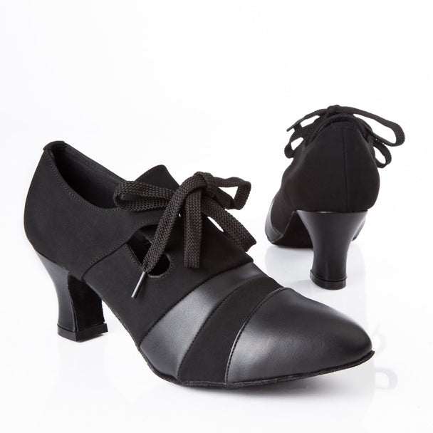 Elegante Women's Practice and Training Dance Shoes in Leather and Nubuck with Lace-Up Closure for Salsa, Tango and Ballroom