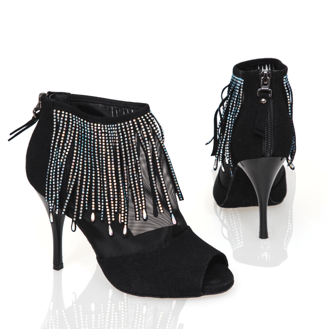 Empress Women's Dance Boots with Breathable Mesh, Rhinestone Ankle Detail, Back Zipper and Triple Cushioning for Salsa, Tango