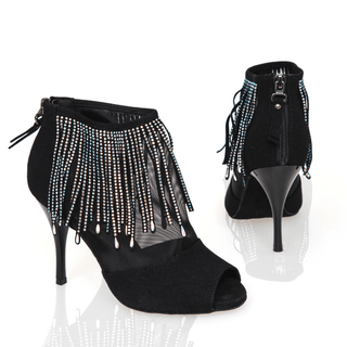 Empress Women's Dance Boots with Breathable Mesh, Rhinestone Ankle Detail, Back Zipper and Triple Cushioning for Salsa, Tango