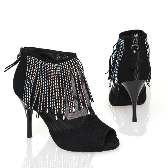 Empress Women's Dance Boots with Breathable Mesh, Rhinestone Ankle Detail, Back Zipper and Triple Cushioning for Salsa, Tango