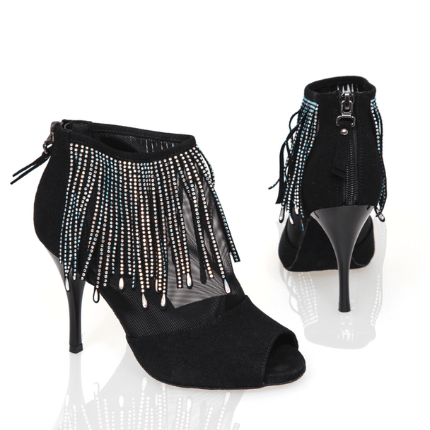Empress Women's Dance Boots with Breathable Mesh, Rhinestone Ankle Detail, Back Zipper and Triple Cushioning for Salsa, Tango