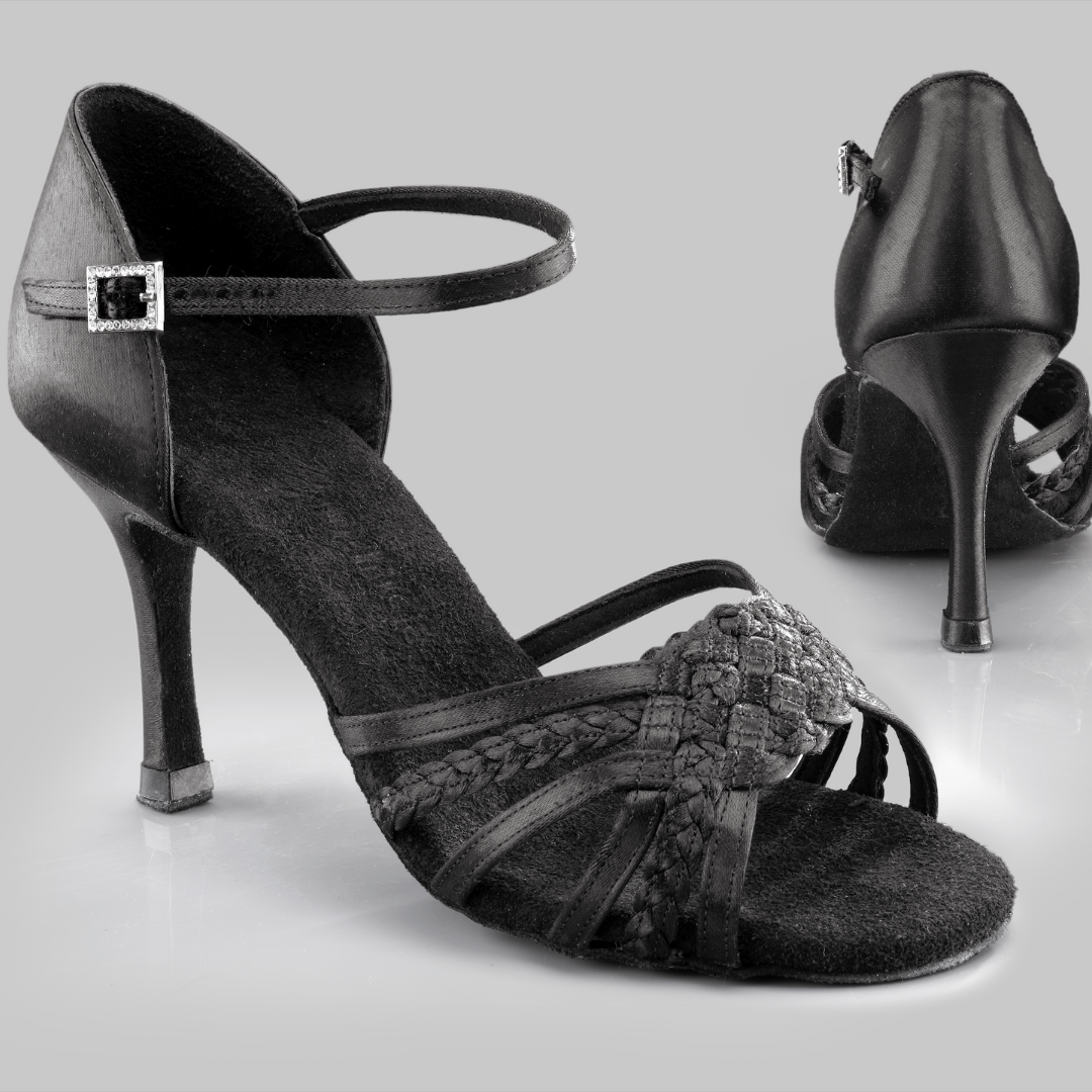 Gardenia Women's Latin Dance Shoes in Satin with Braided Front, Cross-Strap and Buckle Closure for Tango, Salsa and Ballroom