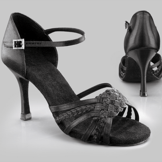 Gardenia Women's Latin Dance Shoes in Satin with Braided Front, Cross-Strap and Buckle Closure for Tango, Salsa and Ballroom