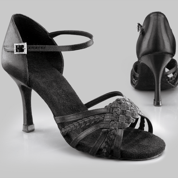 Gardenia Women's Latin Dance Shoes in Satin with Braided Front, Cross-Strap and Buckle Closure for Tango, Salsa and Ballroom