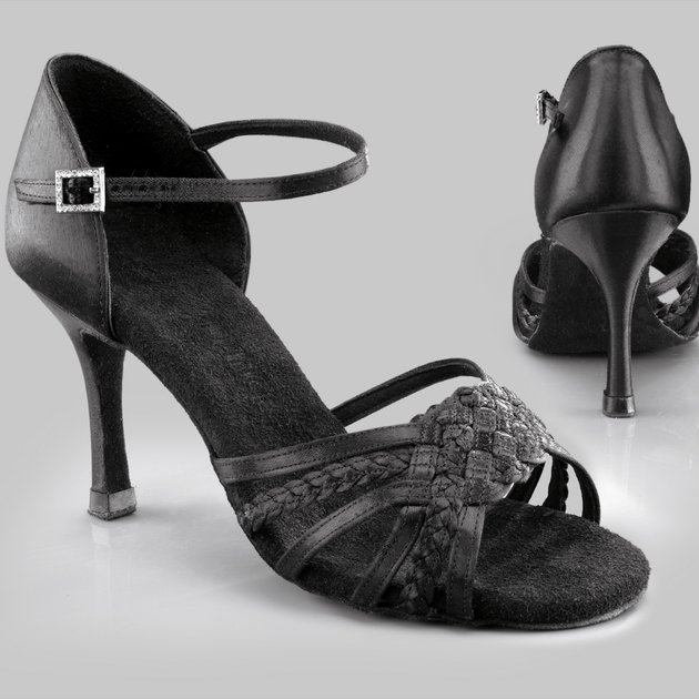 Gardenia Women's Latin Dance Shoes in Satin with Braided Front, Cross-Strap and Buckle Closure for Tango, Salsa and Ballroom