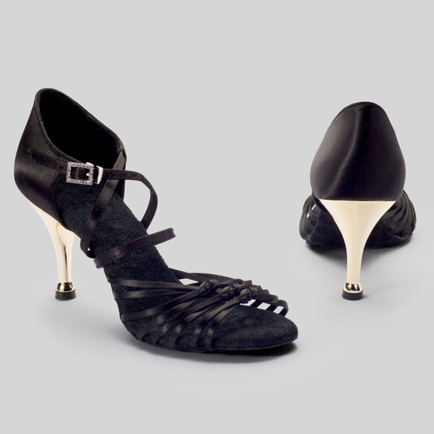 Gemma Knots Women's Dance Shoes in Satin with Flexible Straps, Rhinestone Heel and Cushioning for Salsa, Bachata and Tango