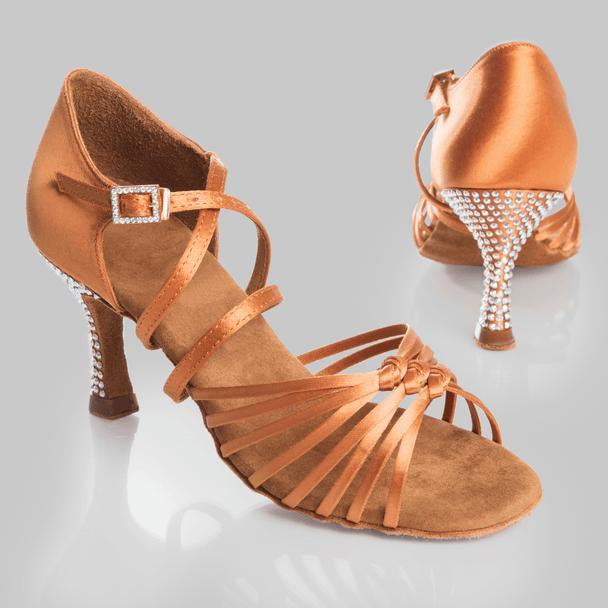 Gemma Knots Women's Dance Shoes in Satin with Flexible Straps, Rhinestone Heel and Cushioning for Salsa, Bachata and Tango