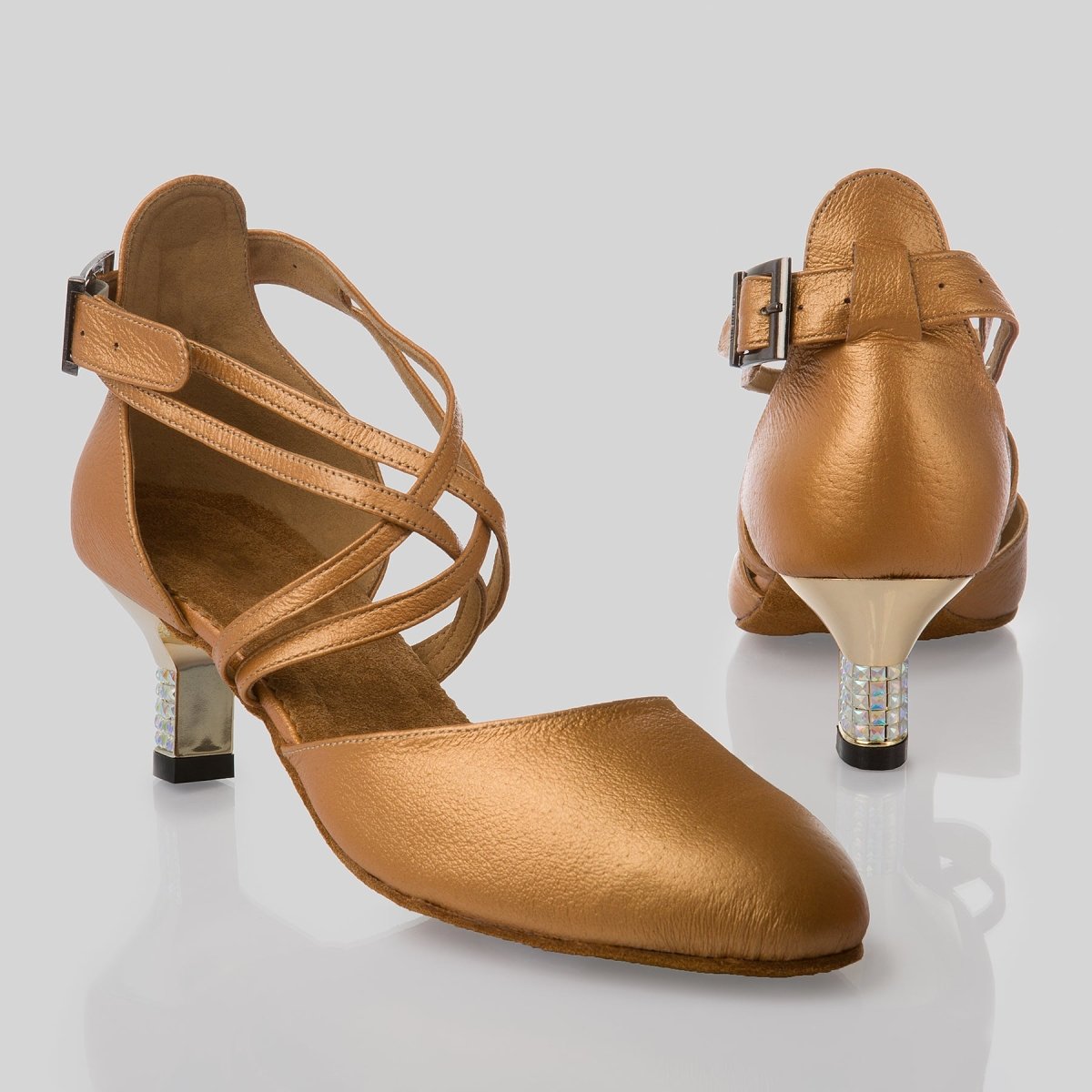 Iris Women's Dance Shoes with Closed Toe and Cross Straps in Leather or Satin for Ballroom, Tango and All  Latin Dances