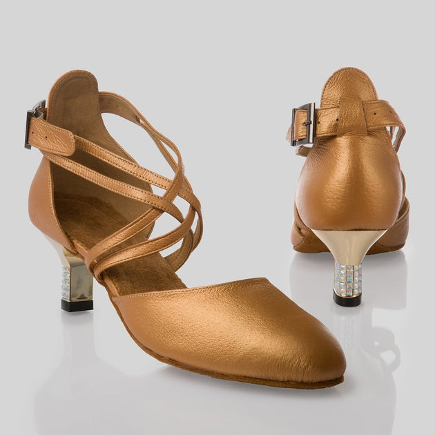 Iris Women's Dance Shoes with Closed Toe and Cross Straps in Leather or Satin for Ballroom, Tango and All  Latin Dances