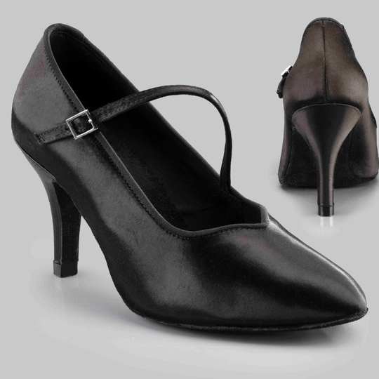 Lily Women's Ballroom Dance Shoes with Cross Strap in Satin or Leather, and Cushioning for Comfort and Performance