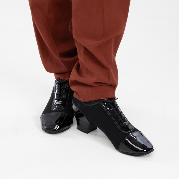 Logan Men's Latin Dance Shoes in Canvas and Patent Leather with Lace-Up Closure, Suede Sole and Cushioned Insole for Comfort
