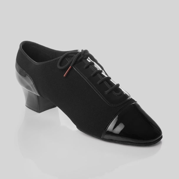 Logan Men's Latin Dance Shoes in Canvas and Patent Leather with Lace-Up Closure, Suede Sole and Cushioned Insole for Comfort