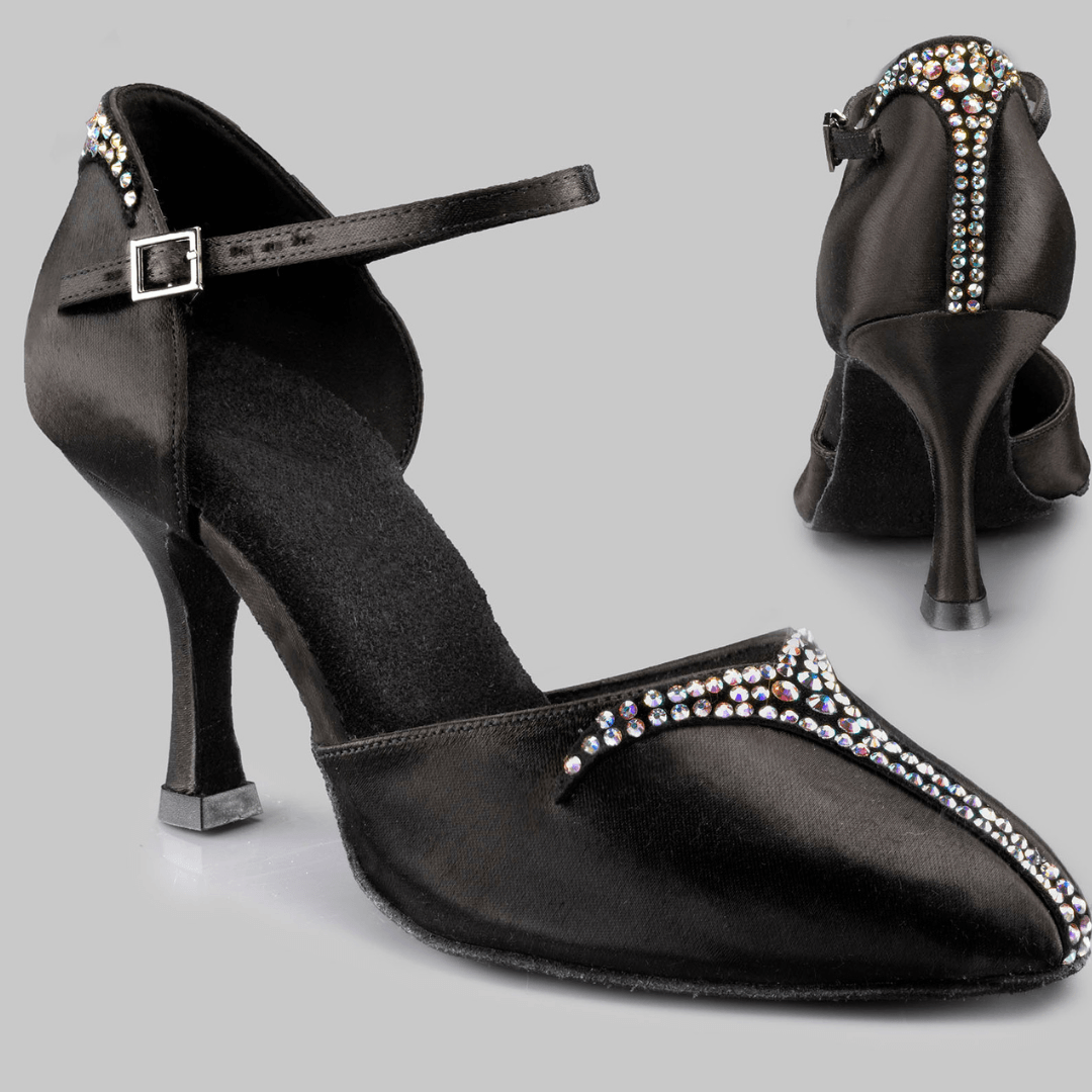 Mirada Women's Dance Shoes in Satin with Crystal Accents, Pointed Toe and Strap Closure for Tango, Ballroom and Latin Dance