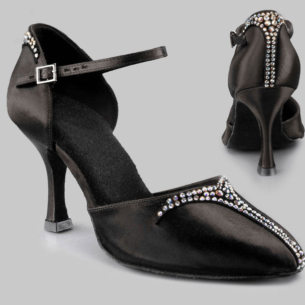 Mirada Women's Dance Shoes in Satin with Crystal Accents, Pointed Toe and Strap Closure for Tango, Ballroom and Latin Dance