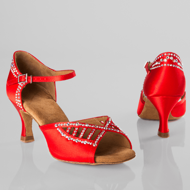 Padma Butterfly Women's Dance Shoes in Satin with Crystal Butterfly Design and T-Strap for Tango, Salsa, Ballroom and Latin