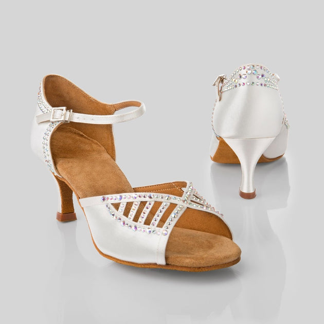Padma Butterfly Women's Dance Shoes in Satin with Crystal Butterfly Design and T-Strap for Tango, Salsa, Ballroom and Latin