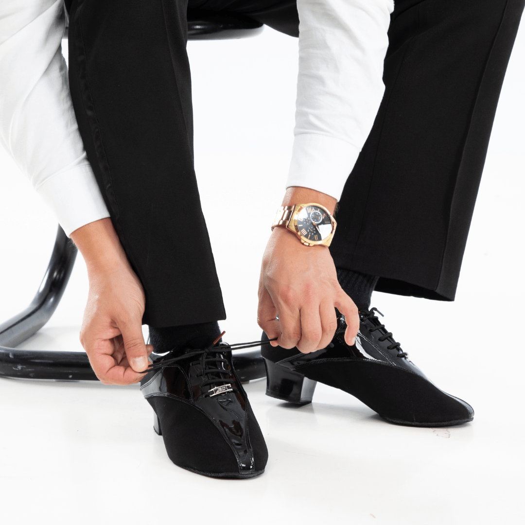 Pallene Men's Latin Dance Shoes in Black Canvas and Leather with 2 Inch Heels for Comfort, Flexibility and Performance Style