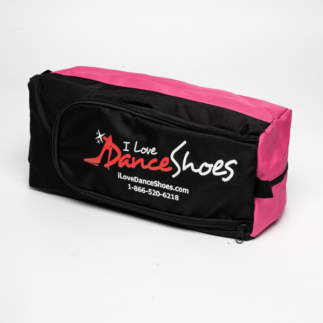 Portable Breathable Dance Shoe Bag with Zipper, Holds 2 Pairs, Front Pocket for Accessories, Red Pink or Blue Options