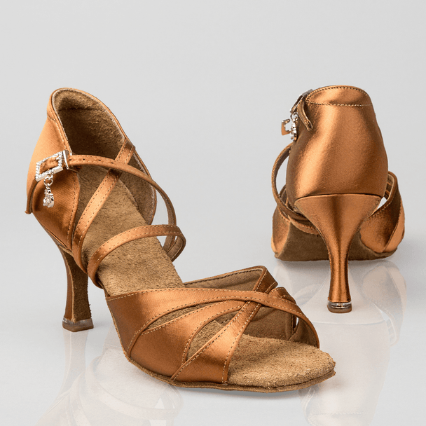 Redgrave Women's Latin Dance Shoes in Satin with Wrap-Around Strap, Flexible Sole & Cushioning for Comfort in Salsa, Bachata
