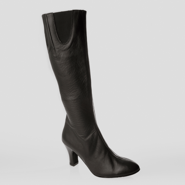 Simone Women's Dance Boots in Leather with Patent Stripes, Closed Toe, and Cushioning for Ballroom and All Dance Styles